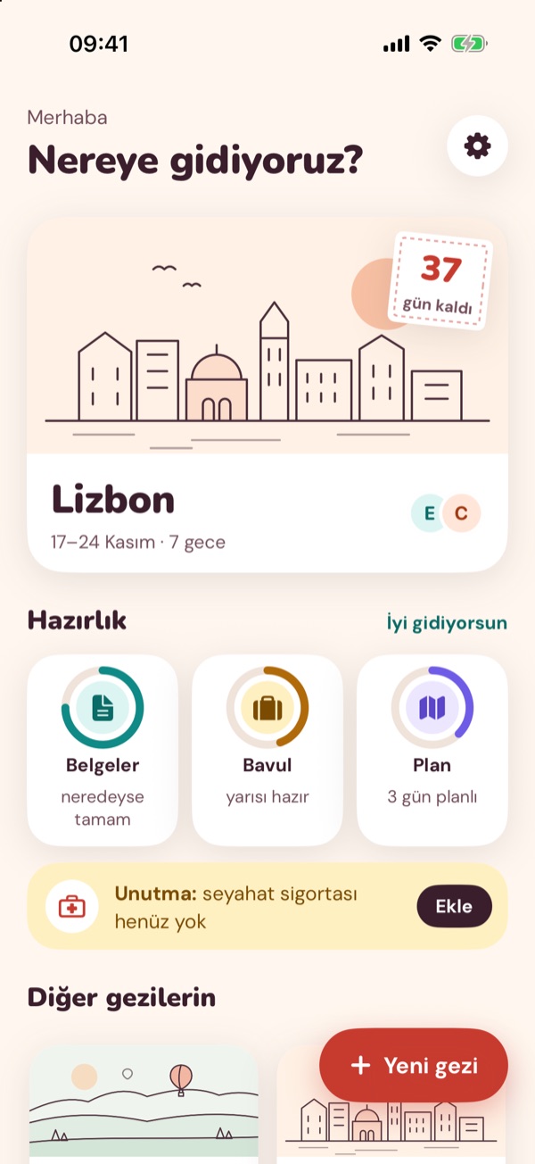 Leylek'in ana ekranı: Lizbon gezisi bir kartpostal olarak, altında hazırlık damgaları